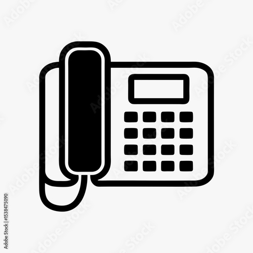 Office landline telephone icon in black and white, symbolizing communication, contact, and customer service
