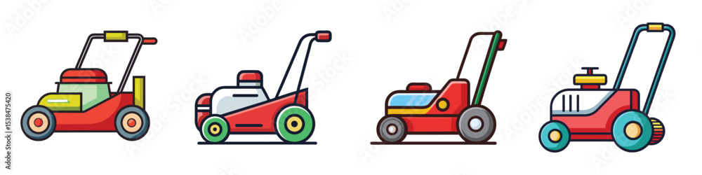 Fototapeta premium Flat Lawn Mower Illustration Gardening Tool and Yard Maintenance Vector Icon