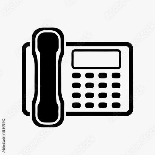 Office landline telephone icon in black and white, symbolizing communication, contact, and customer service
