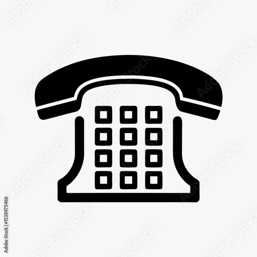 Office landline telephone icon in black and white, symbolizing communication, contact, and customer service
