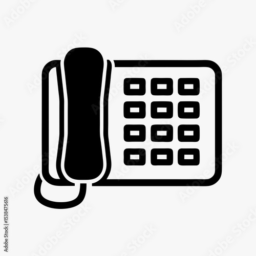 Office landline telephone icon in black and white, symbolizing communication, contact, and customer service

