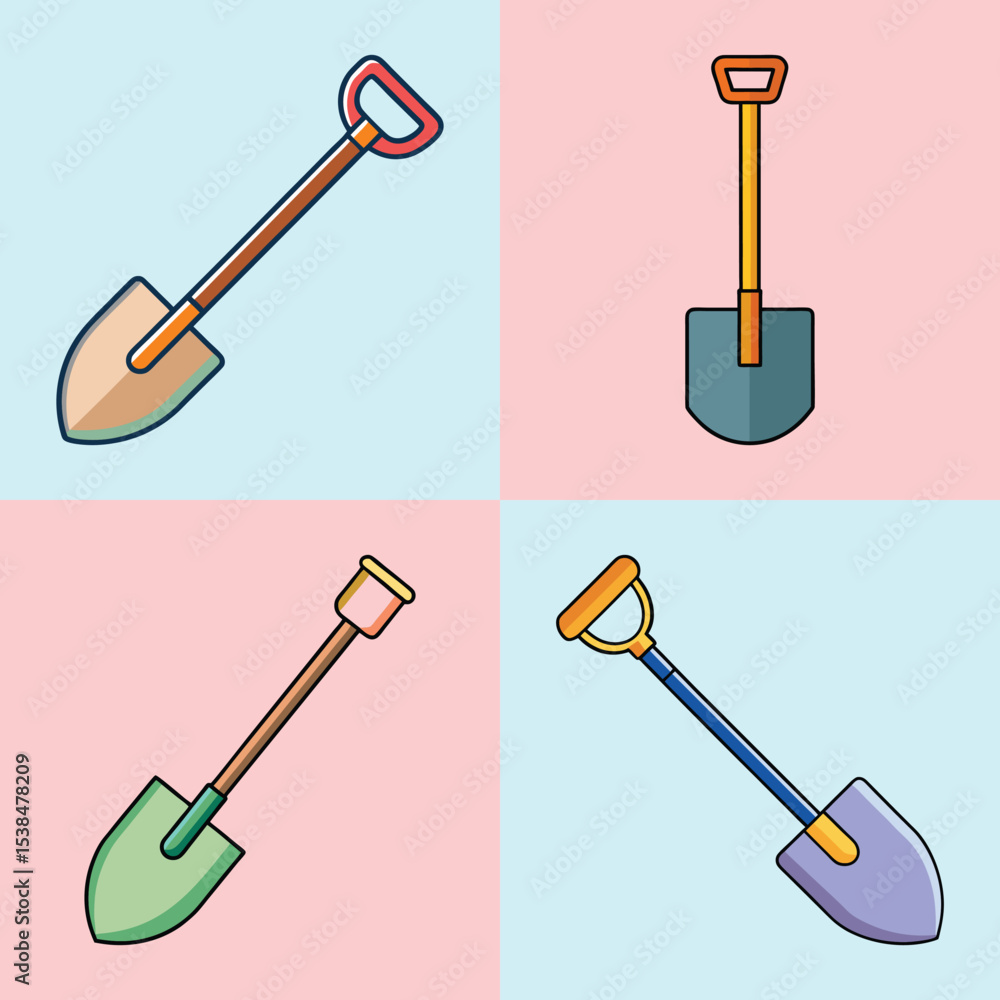 Naklejka premium Shovel Flat Style Gardening Tool Vector Illustration
