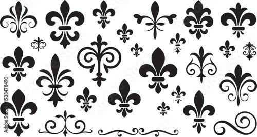 Collection of black fleur de lis and floral ornaments