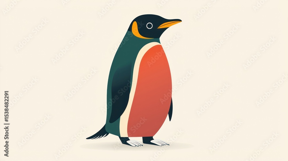 Fototapeta premium Cartoon penguin, standing, simple background, illustration, children's book
