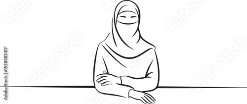 Line art muslim woman in niqab sitting