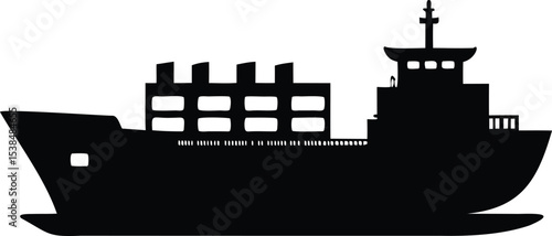 Silhouette of a container ship transporting goods across the open ocean