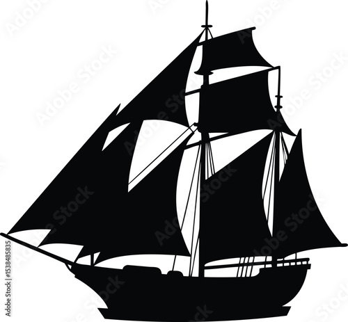 Silhouette of a majestic tall ship sailing on the open sea at night