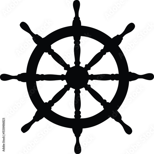 A simple ship wheel silhouette with eight spokes and hand grips