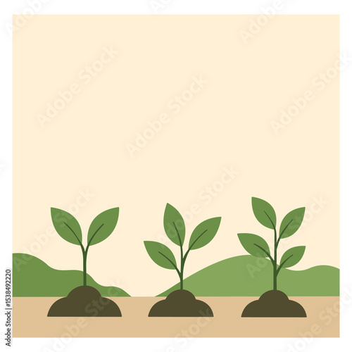 vector illustration of young plants growing in fertile soil