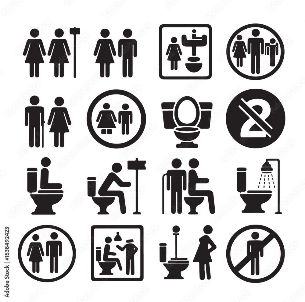 set toilet sign symbol icon bathroom outline sig Restrooms for men and women, vecto set toilet sign symbol icon bathroom outline sig Restrooms for men and women, vecto