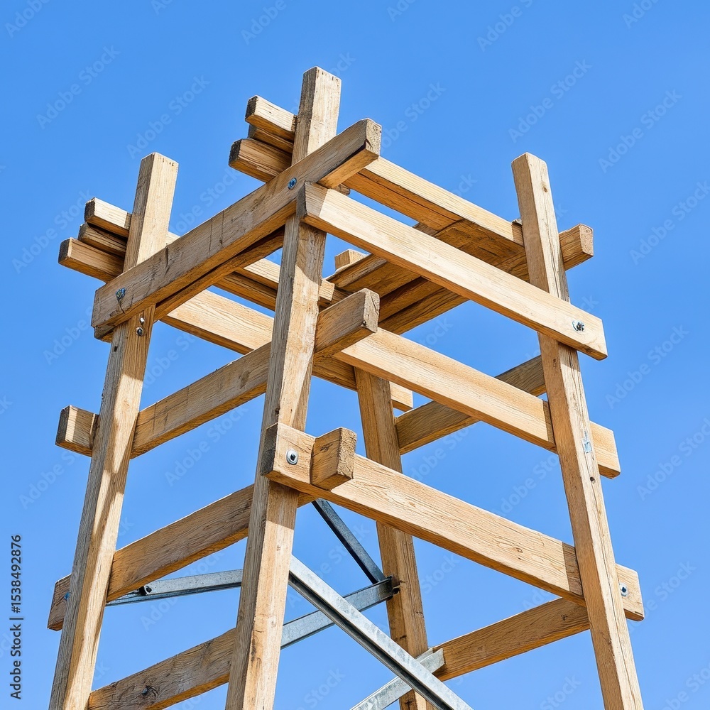 Tall Light Brown Wooden Structure Against a Blue Sky Tall Light Brown Wooden Structure Against a Blue Sky