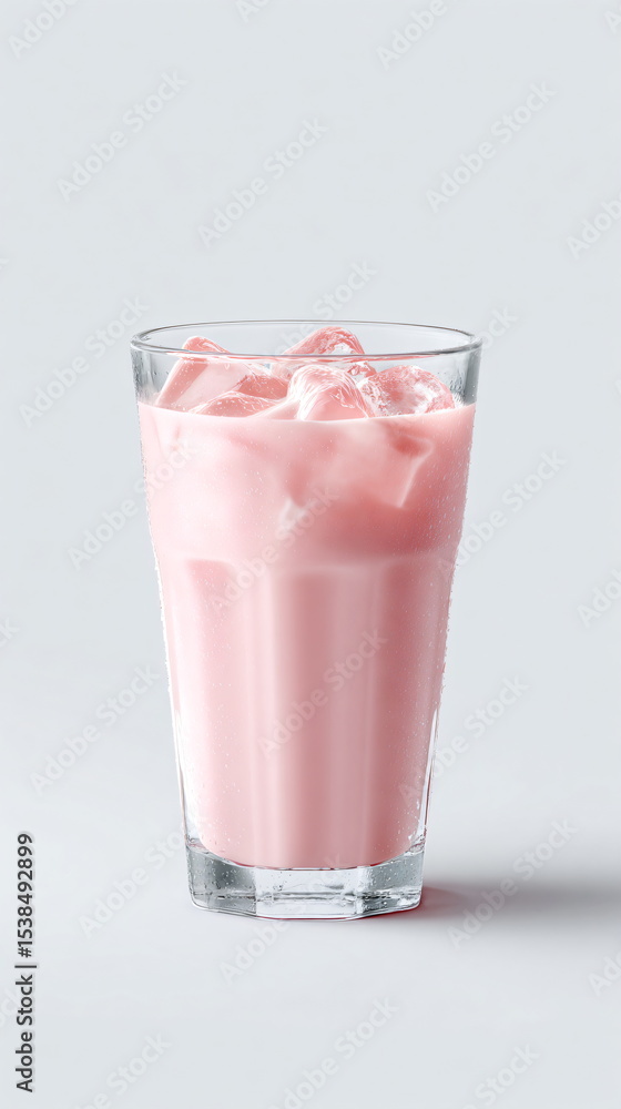 Iced pink rose milk in a minimal glass tumbler Iced pink rose milk in a minimal glass tumbler
