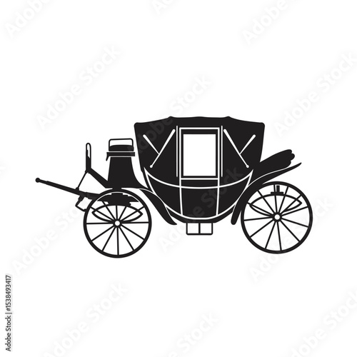 Horse-Carriage silhouette with horse. Vector illustration of brougham in baroque style. Vintage carriage isolated on white background. Good for design, invitation card, logo or decoration