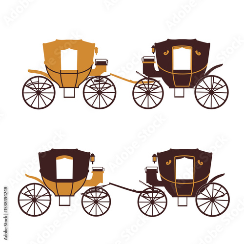 Horse-Carriage silhouette with horse. Vector illustration of brougham in baroque style. Vintage carriage isolated on white background. Good for design, invitation card, logo or decoration