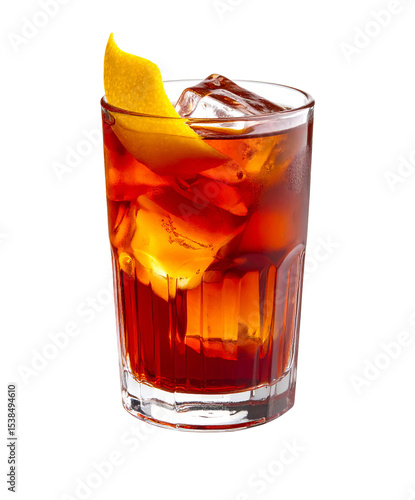 Wallpaper Mural Negroni cocktail with lemon peel and ice cubes on white background Torontodigital.ca