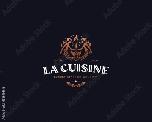luxury elegant beauty mermaid sea logo template for restaurant, spa, cosmetics brand