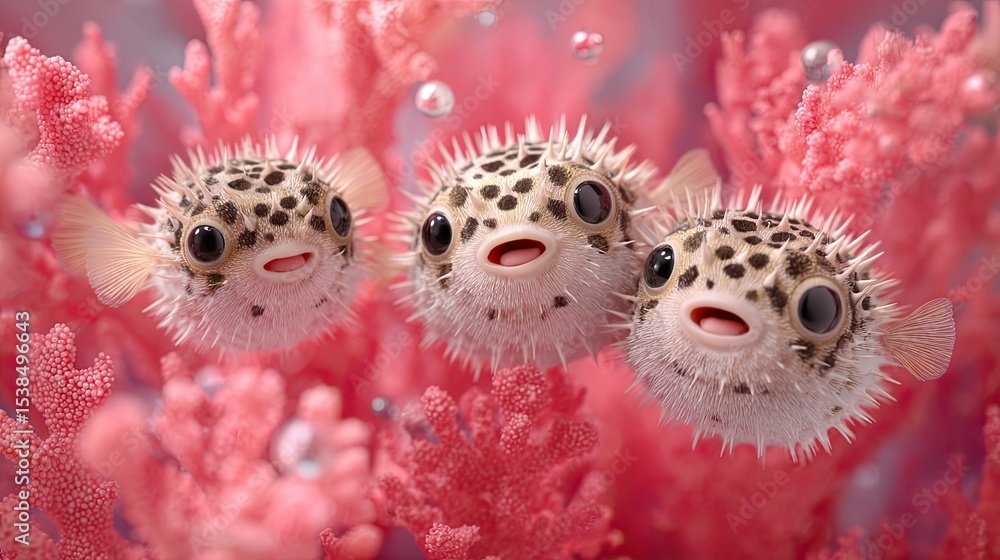 Cute Pufferfish Underwater with Coral Cute Pufferfish Underwater with Coral