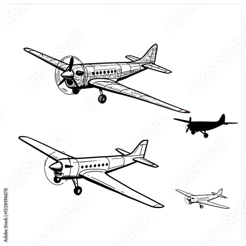 Realistic aircraft. Passenger plane in different views. Vector 3D model of an airplane isolated on white background.