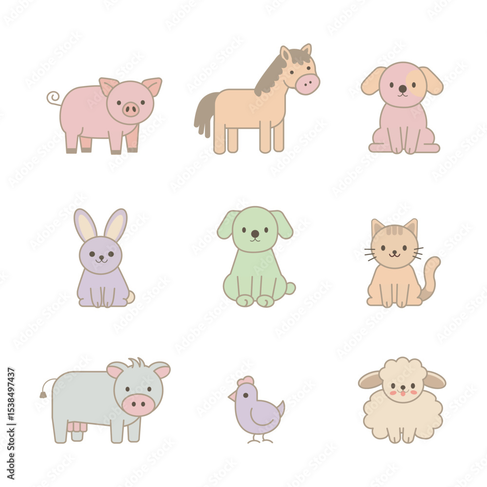Obraz premium Adorable Farm Animal Character Set.