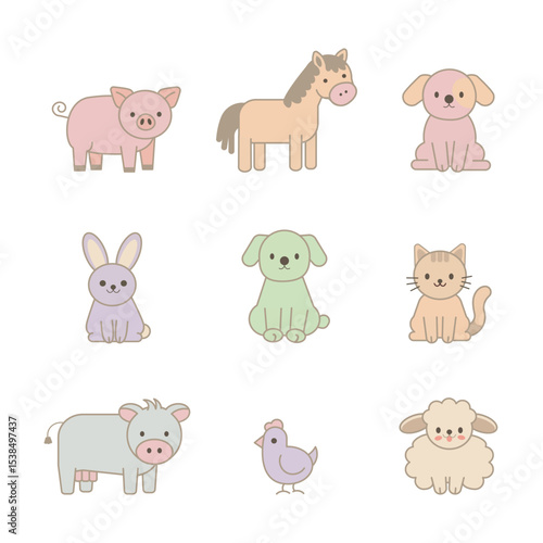 Wallpaper Mural Adorable Farm Animal Character Set. Torontodigital.ca