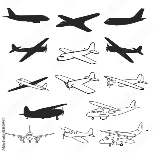 Realistic aircraft. Passenger plane in different views. Vector 3D model of an airplane isolated on white background.