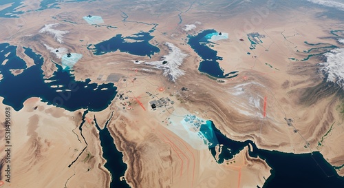 Wallpaper Mural Detailed Middle East Map with Mountains, Deserts and Blue Water Torontodigital.ca