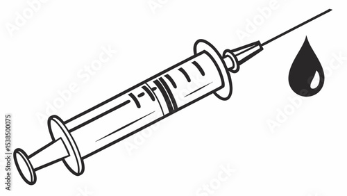 Medical Syringe with Droplet Illustration of Injection and Vaccination