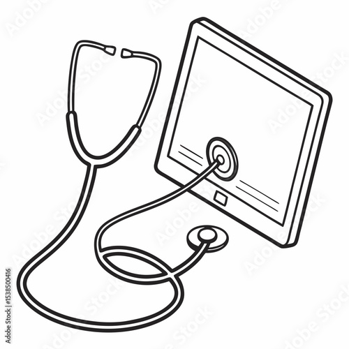 Telemedicine Stethoscope and Tablet Icon - Digital Healthcare Illustration