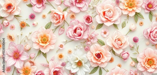 Elegant, continuous floral design in soft pastel hues,  print,  decoration
