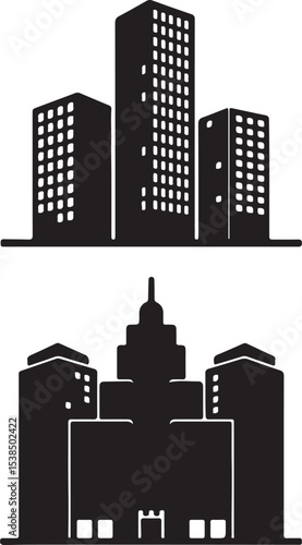 City skyline vector silhouette illustration of an urban cityscape with buildings and skyscrapers at night