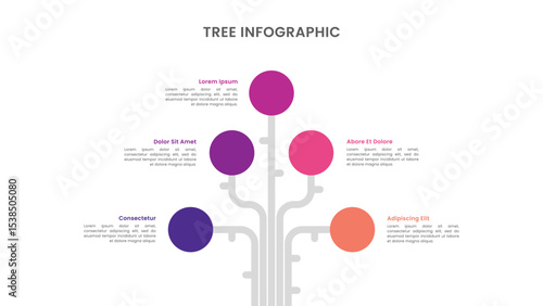 Tree Diagram Infographic Template Design with 5 Steps for Slide Presentation