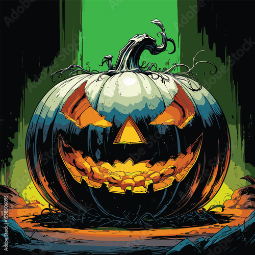 comic book style halloween pumpkin illustration for design purposes