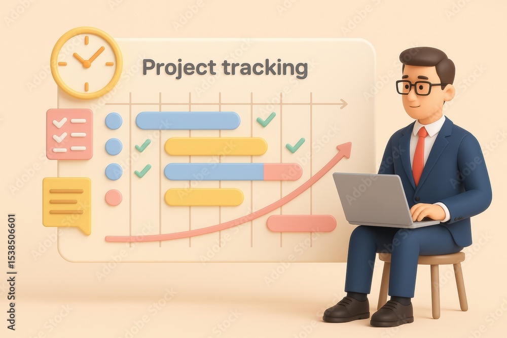 Project tracking chart with businessman working laptop showing Project tracking chart with businessman working laptop showing
