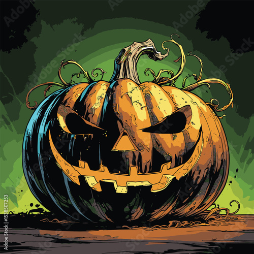 comic book style halloween pumpkin illustration for design purposes