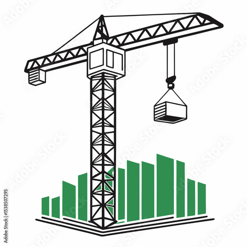 Construction Crane and Growing Bar Graph  Symbol of Progress and Development in Construction Industry