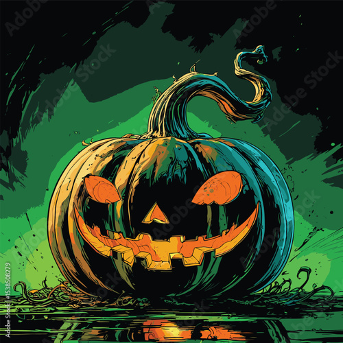 comic book style halloween pumpkin illustration for design purposes