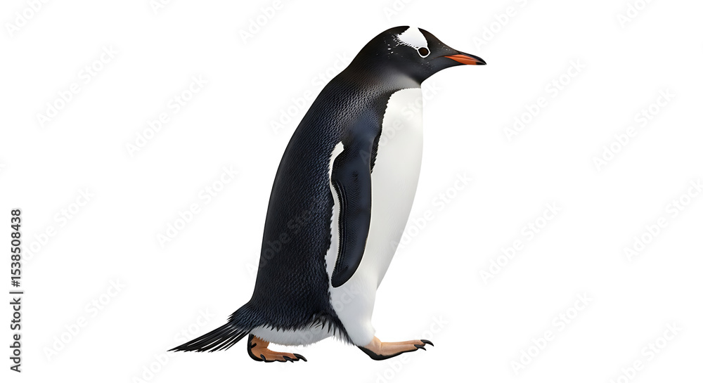 Obraz premium Penguin Walking Isolated on White Background Avian Wildlife