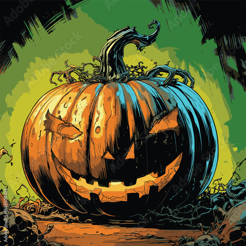 comic book style halloween pumpkin illustration for design purposes