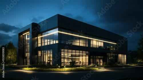 Wallpaper Mural Contemporary office building with glass and stone facade at night Torontodigital.ca