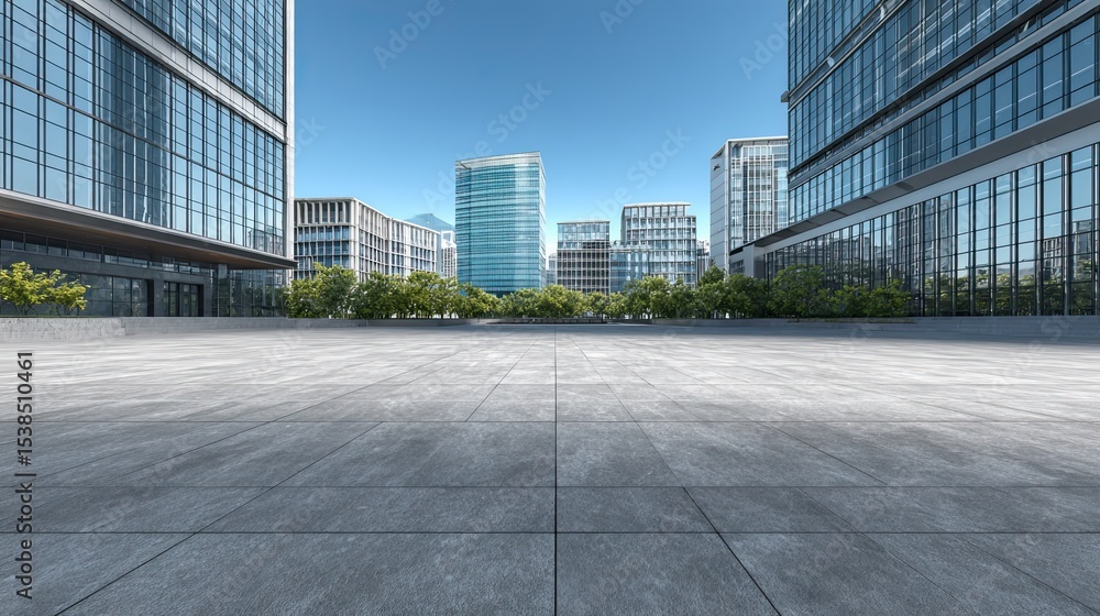 Fototapeta premium Modern Cityscape View with Empty Stone Plaza