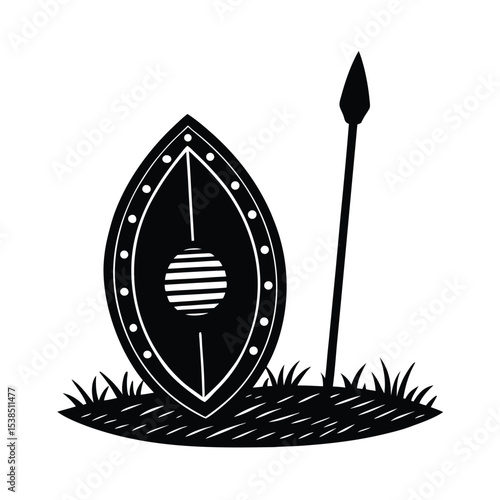 Zulu Shield and Spear on Ground