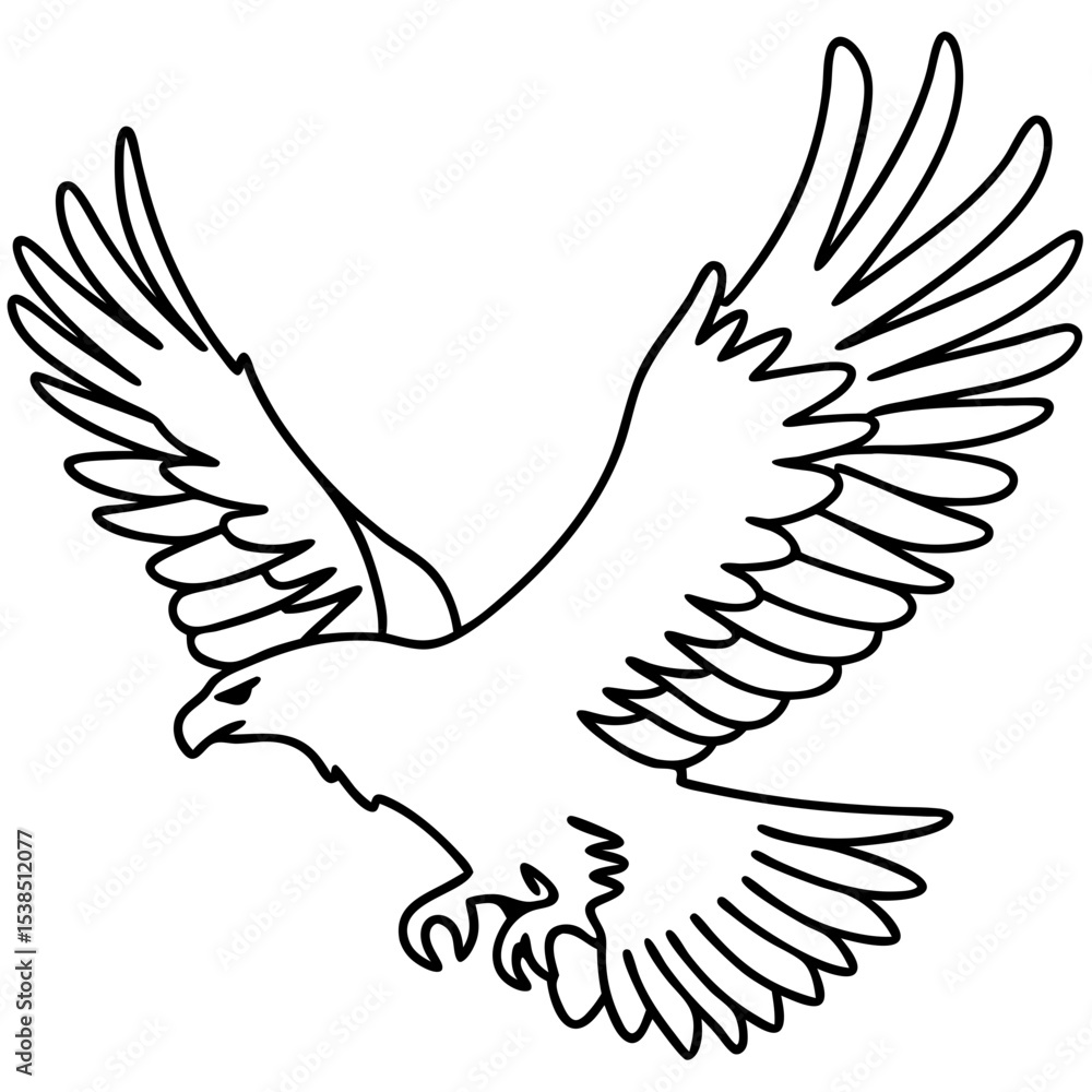 Obraz premium Eagle in Flight Line Art Design for Illustrations, Creative Projects, Educational Materials, and Mascot Branding 