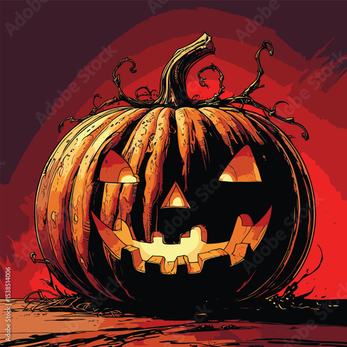 comic book style halloween pumpkin illustration for design purposes