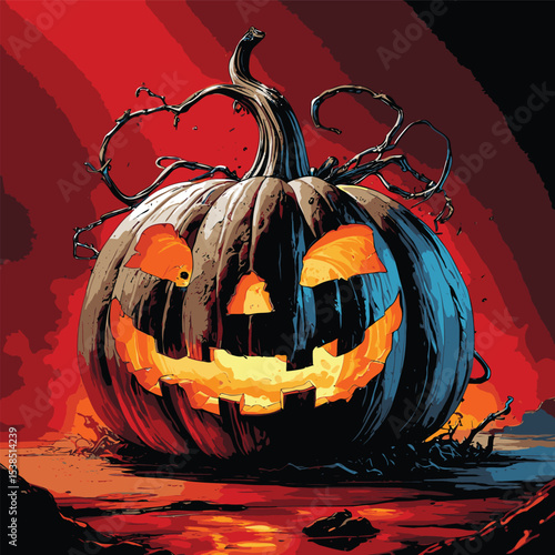 comic book style halloween pumpkin illustration for design purposes