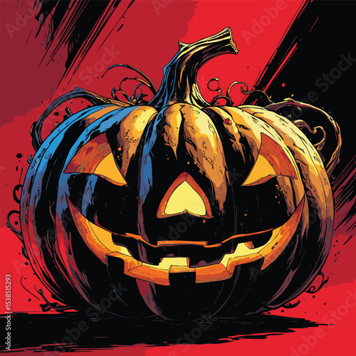 comic book style halloween pumpkin illustration for design purposes