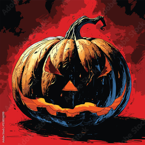 comic book style halloween pumpkin illustration for design purposes