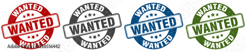 wanted stamp. wanted round stamp set isolated on white background