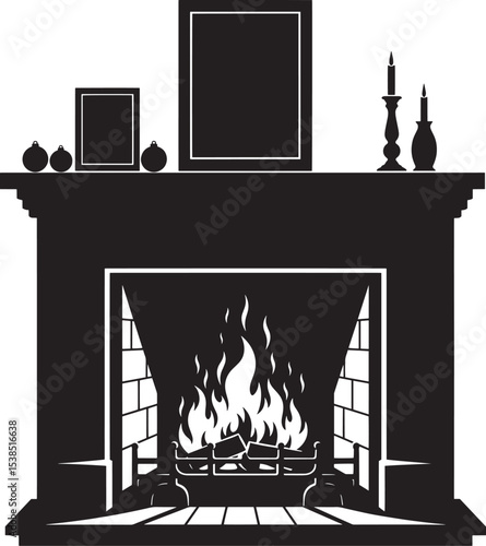 Black and White Fireplace Mantel Christmas Ornaments Candles