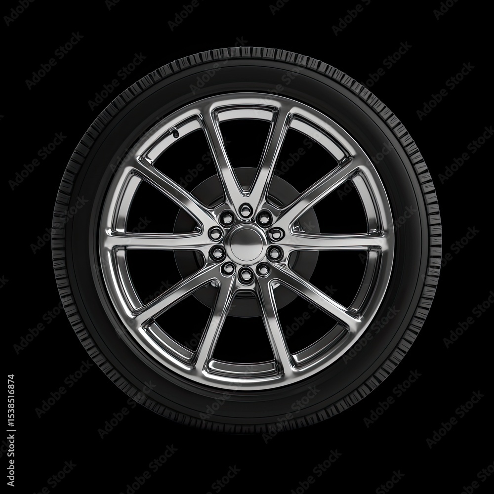 Obraz premium High-Quality Car Wheel on Black Background for Automotive Projects