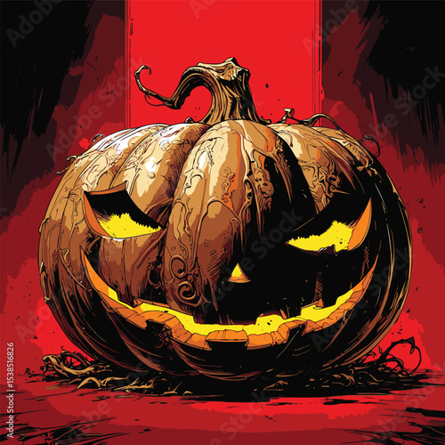 comic book style halloween pumpkin illustration for design purposes